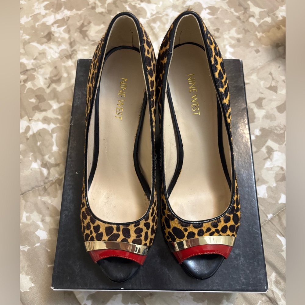 Nine West Leopard Print Peep Toe Heels